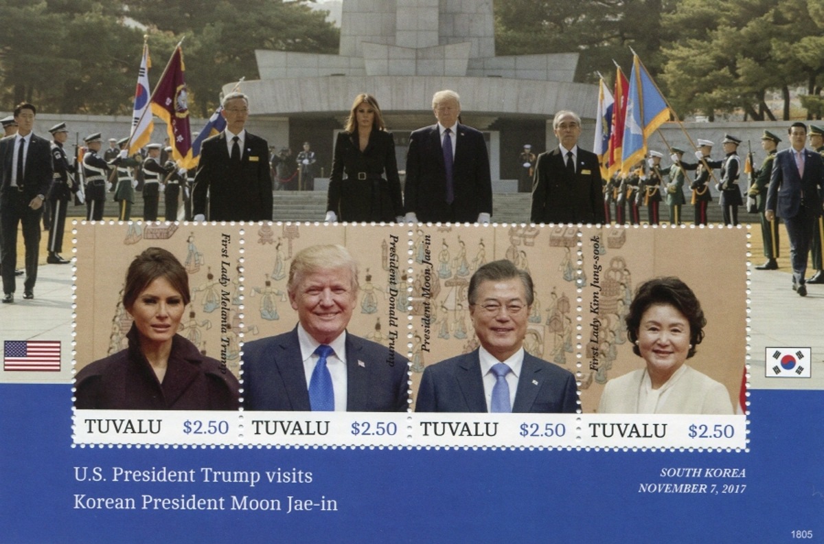 투발루 2017년 11월 7일 미국 트럼프 대통령 한국 방한 기념 (문재인 트럼프) 우표 시트