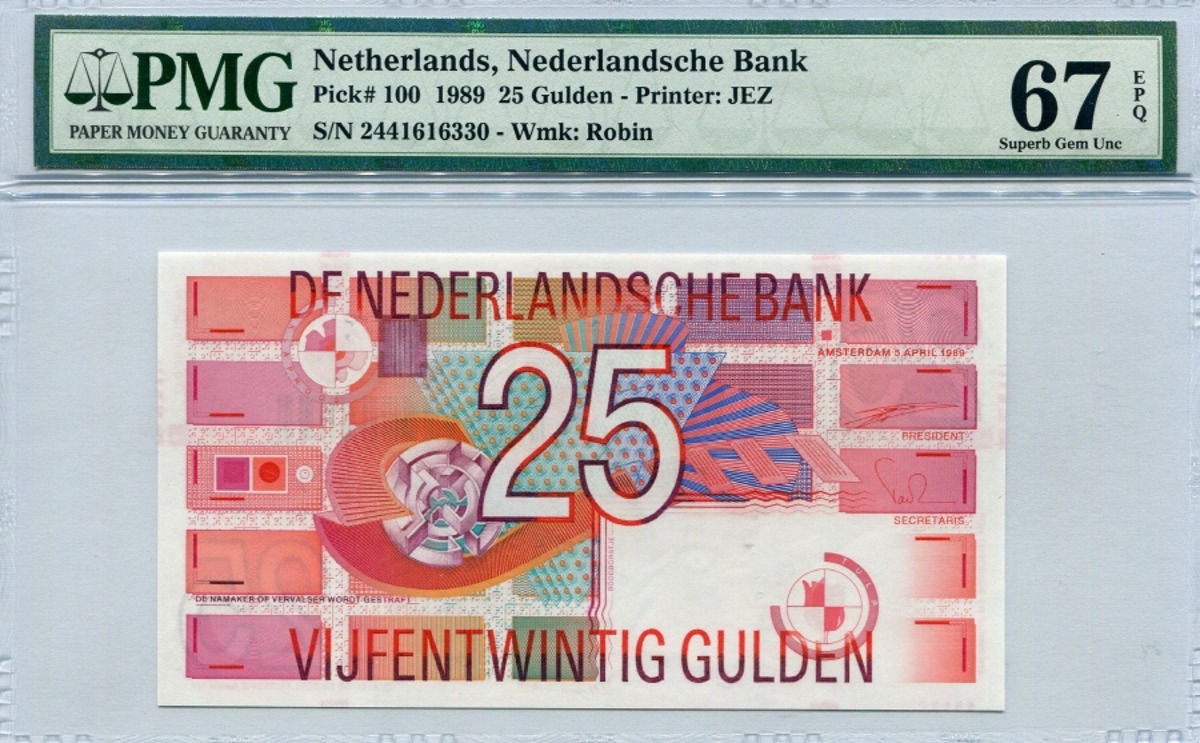 네덜란드 1989년 25굴덴 PMG 67등급
