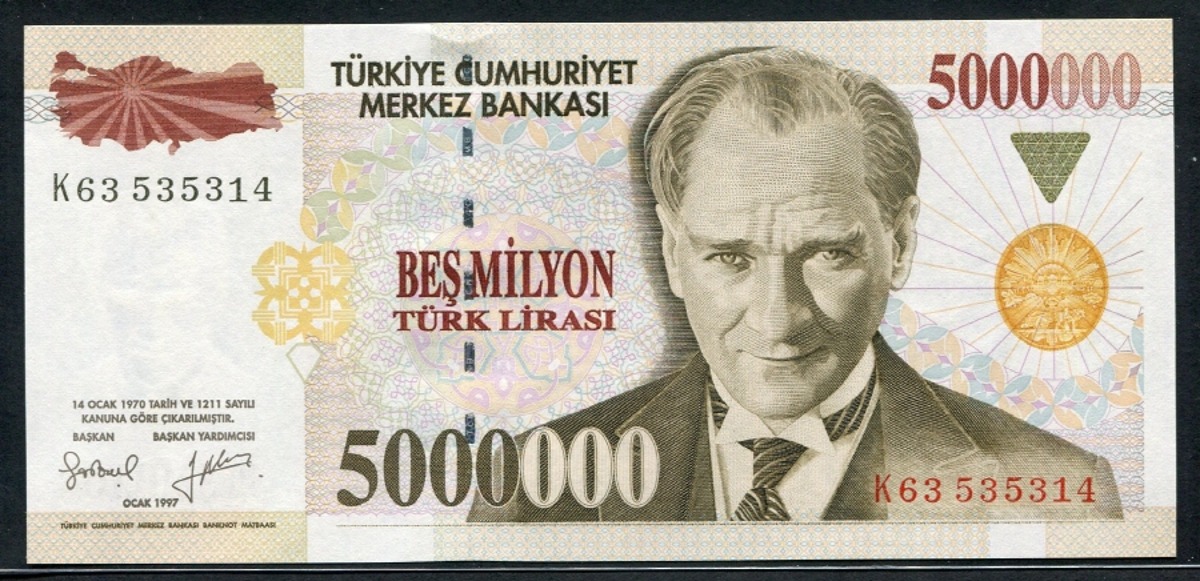 터키 1997년 500만 리라 5,000,000 미사용