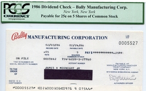 미국 1986년 Bally 채권 PCGS 인증