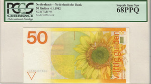 네덜란드 1982년 50굴덴 해바라기 도안 지폐 PCGS 68등급