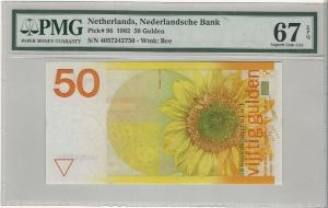네덜란드 1982년 50굴덴 해바라기 도안 지폐 PMG 67등급
