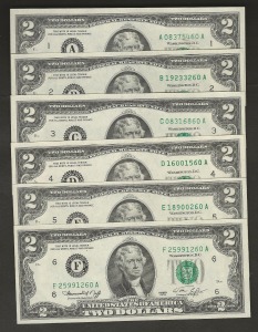 미국 1976년 토마슨 제퍼슨 행운의 2달러 (판번호 1~12번) 12매 풀세트 미사용