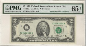미국 1976년 토마슨 제퍼슨 행운의 2달러 리피터 (20102010) PMG 65등급