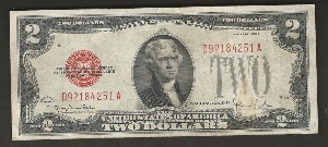 미국 1928년 토마슨 제퍼슨 행운의 2달러 레드씰 미품+