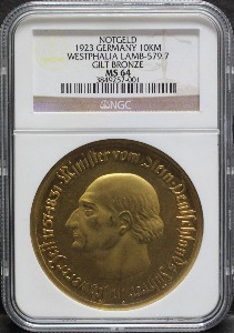 독일 1923년 10000 마르크 금도금 주화 미사용 NGC 64등급