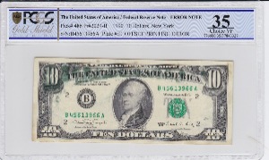 미국 1990년 10달러 에러 지폐 - Offset Printing Error PCGS 35등급