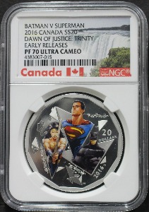 캐나다 2016년 DC 코믹스 - 배트맨 vs 슈퍼맨 1oz 은화 NGC 70등급
