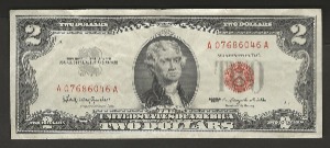 미국 1963년 토마슨 제퍼슨 행운의 2달러 레드씰 (07포인트) 극미품~미품