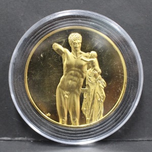 미국 (프랭클린 민트) 프락시텔레스 - 헤르메스 금도금 2oz 은 메달
