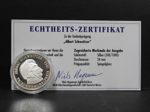독일 발행 독일계의 프랑스 의사 - 알버트 슈바이처 은메달