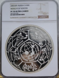 러시아 2002년 한일월드컵 기념 1kg 은화 NGC 70등급