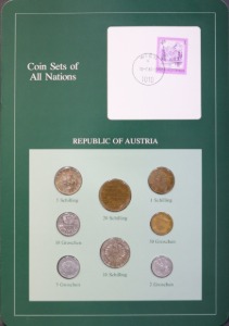 세계의 현행주화 오스트리아 1983~1984년 8종 미사용 주화 및 우표첩 세트