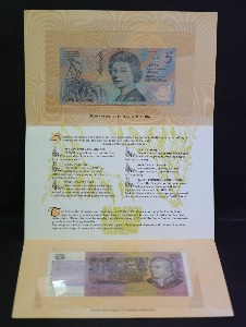 호주 1985년 5달러 &amp; 1992년 5달러 폴리머 지폐 미사용 지폐첩