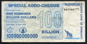 짐바브웨 2008년 1000억 천억 달러 - 농업 수표 사용제