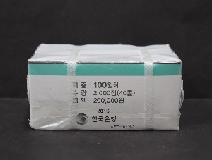 한국 2016년 100원 (백원) 40롤 (2,000개) 들이 박스 관봉 (50개 들이 롤 * 40개)