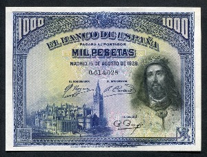스페인 1928년 1000페세타 대형 지폐 미사용