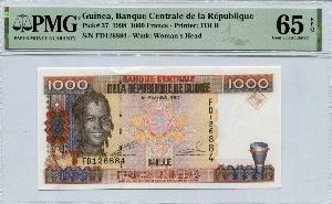 기니 1998년 1000프랑 PMG 65등급