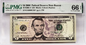 미국 2006년 5$ 5달러 스타 노트 (보충권) - A1 Block 000포인트 PMG 66등급