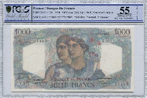 프랑스 1948년 1000프랑 대형 지폐 PCGS 55등급