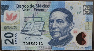 멕시코 2008년 20페소 폴리머 지폐 시리즈G 미사용