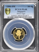 싱가포르 1986년 호랑이의해 1/10oz 금화 PCGS 68등급