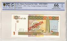 쿠바 1994년 1 페소 외국 태환권 견양권 PMG 66등급