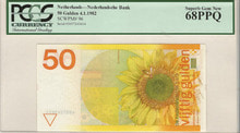 네덜란드 1982년 50굴덴 해바라기 도안 지폐 PCGS 68등급