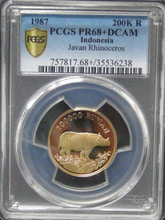 인도네시아 1987년 세계자연기금 WWF 코뿔소 200000 루피아 금화 PCGS 68+등급
