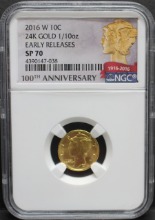 미국 2016년 머큐리 다임 100주년 기념 1/10oz 금화 NGC 70등급