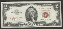 미국 1963년 토마슨 제퍼슨 행운의 2달러 레드씰 미사용