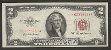 미국 1953년 토마슨 제퍼슨 행운의 2달러 레드씰 - 스타 노트 (보충권) 미사용-