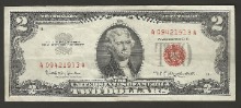 미국 1963년 토마슨 제퍼슨 행운의 2달러 레드씰 (09포인트) 극미품~미품