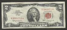 미국 1963년 토마슨 제퍼슨 행운의 2달러 레드씰 (08포인트) 극미품~미품