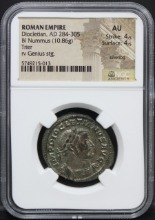 로마 284~305년 황제 디오클레티아누스 (Diocletianus) 눔무스 (Nummus) 은화 NGC AU 인증