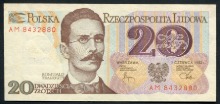 폴란드 1982년 20즐로티 지폐 미사용