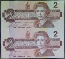 캐나다 1986년 행운의 2달러 2매 연결권
