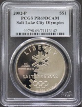 미국 2002년 유타주 솔트레이크 동계올림픽 기념 은화 PCGS 69등급