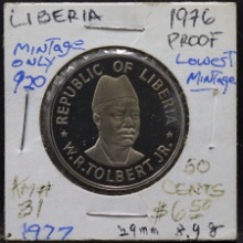 라이베리아 1977년 대통령 톨버트 (Tolbert Jr) 50센트 프루프 동화