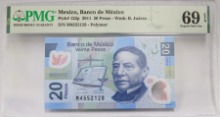 멕시코 2011년 20페소 폴리머 지폐 PMG 69등급