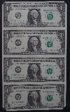 미국 1985년 1달러 4매 연결권 언컷시트 첩