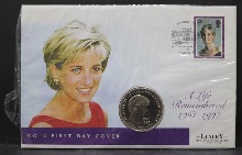 영국 1999년 5파운드 다이애나 추모 기념 백동화 (초일봉피 포함)
