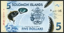 솔로몬 2019년 5달러 폴리머 지폐 미사용
