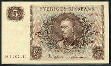 스웨덴 1956년 5크로나 미사용