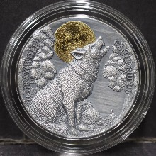 니우에 2020년 달빛속 회색 늑대 하울링 금도금 은화