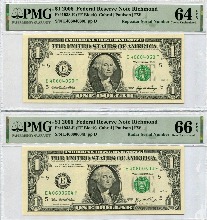 미국 2006년 1달러 레이더 &amp; 리피터 (4060 0604) 2장 세트 PMG 64, 66등급