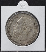 벨기에 1873년 레오폴드 2세 5프랑 통용 은화 미품